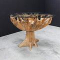 Teak Root 1.1m Round Dining Table With Glass Top