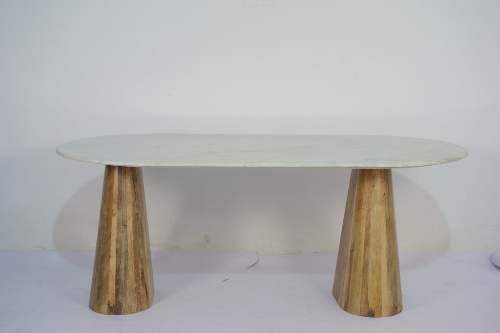 Norwa Wooden Oval Marble Top Dining Table