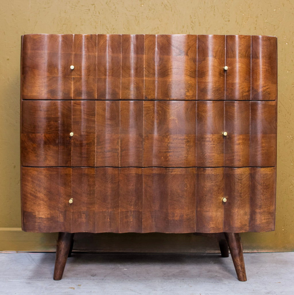 Indok Wooden Carving Design 3 Drawer Cabinet Marble Top