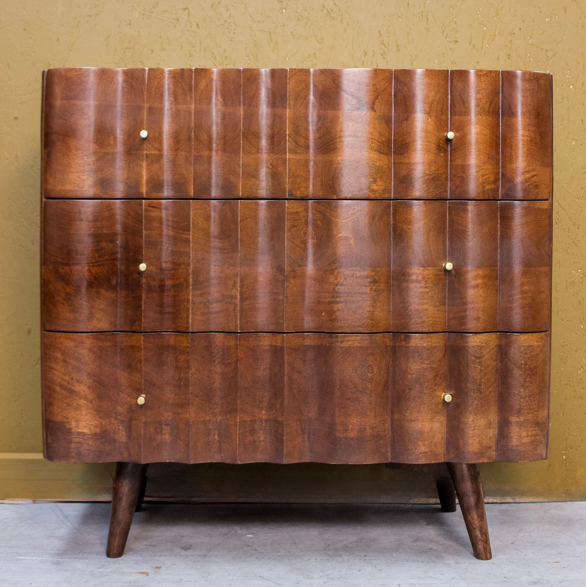 Indok Wooden Carving Design 3 Drawer Cabinet Marble Top