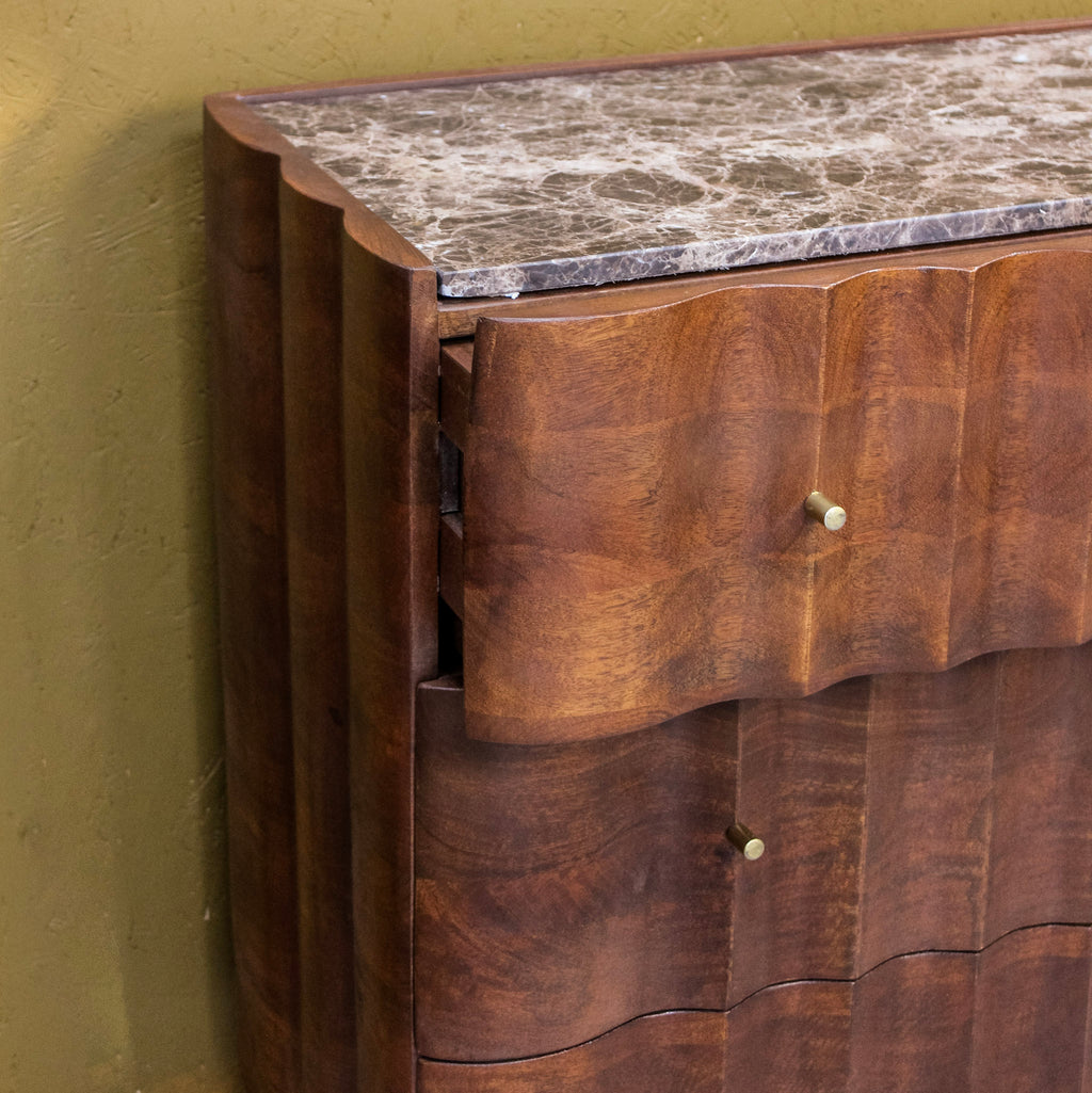 Indok Wooden Carving Design 3 Drawer Cabinet Marble Top