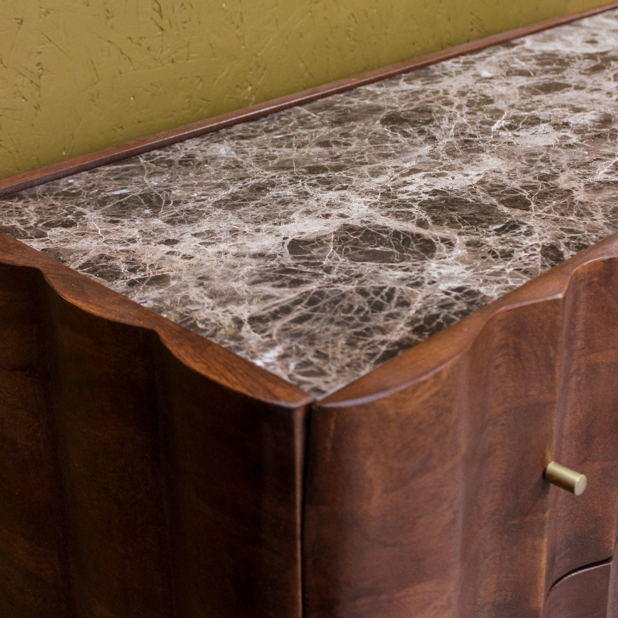 Indok Wooden Carving Design 3 Drawer Cabinet Marble Top