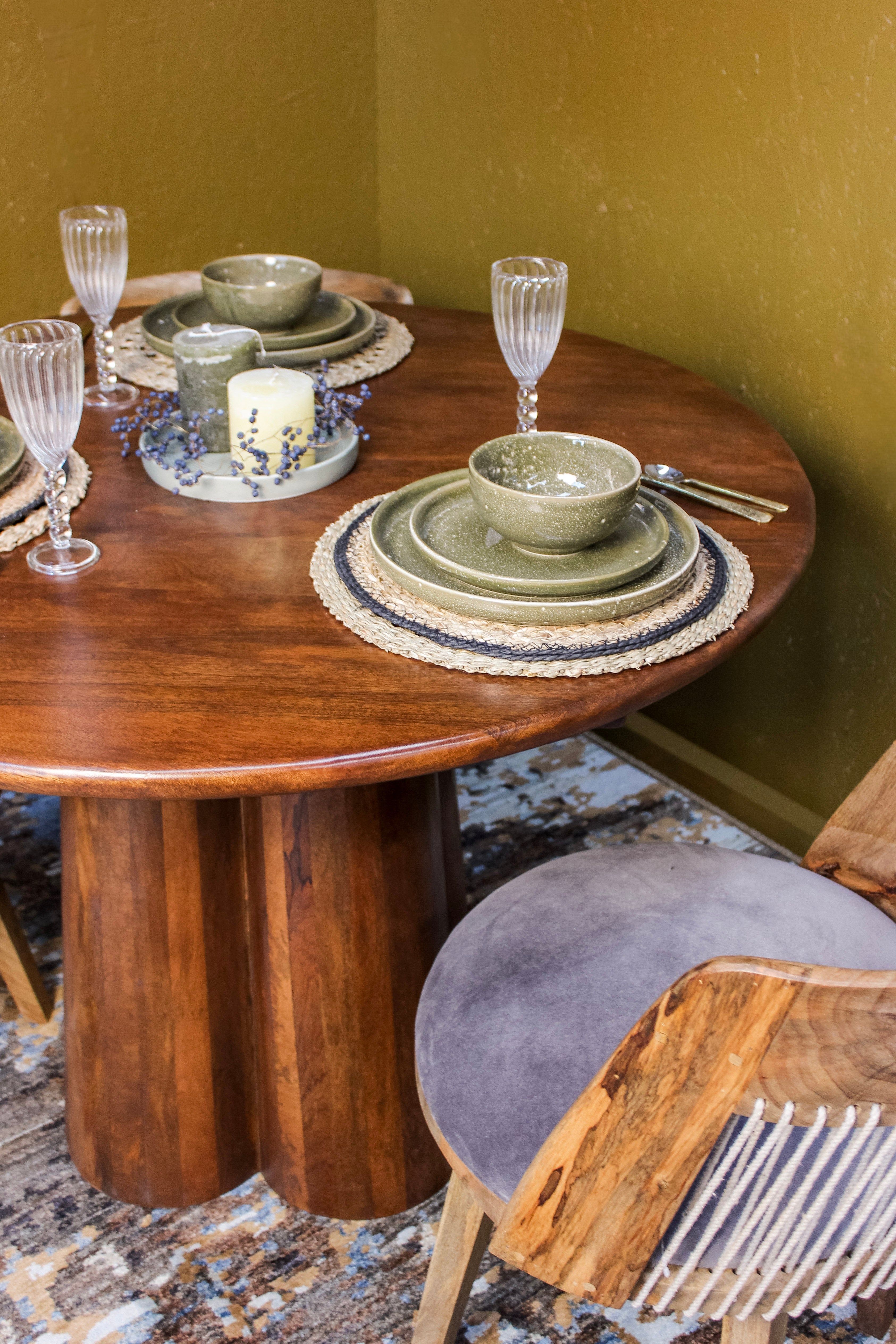 Rakhi Wooden Round Dining Table Wood Base