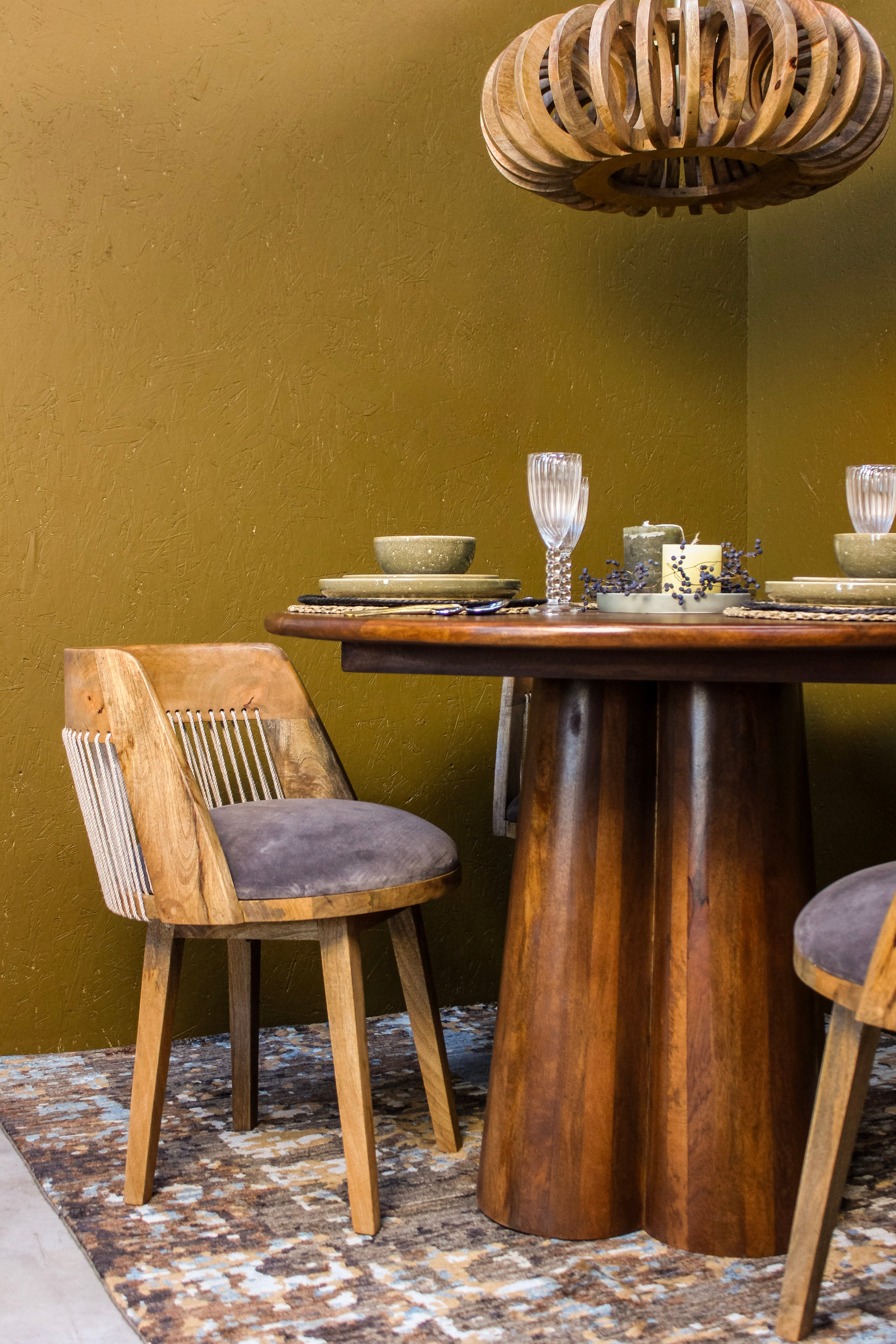Rakhi Wooden Round Dining Table Wood Base