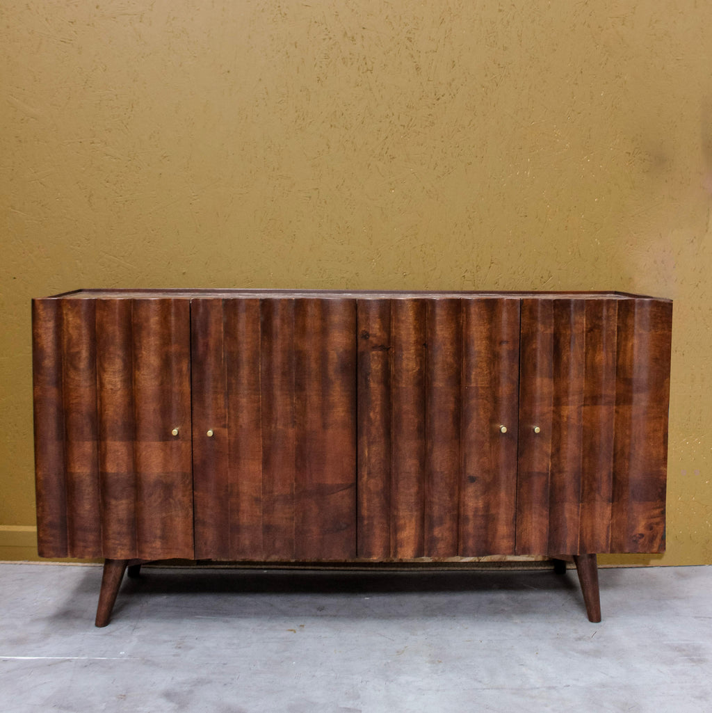 Indok Wooden 4 Door Carving Design Marble Top Side Board