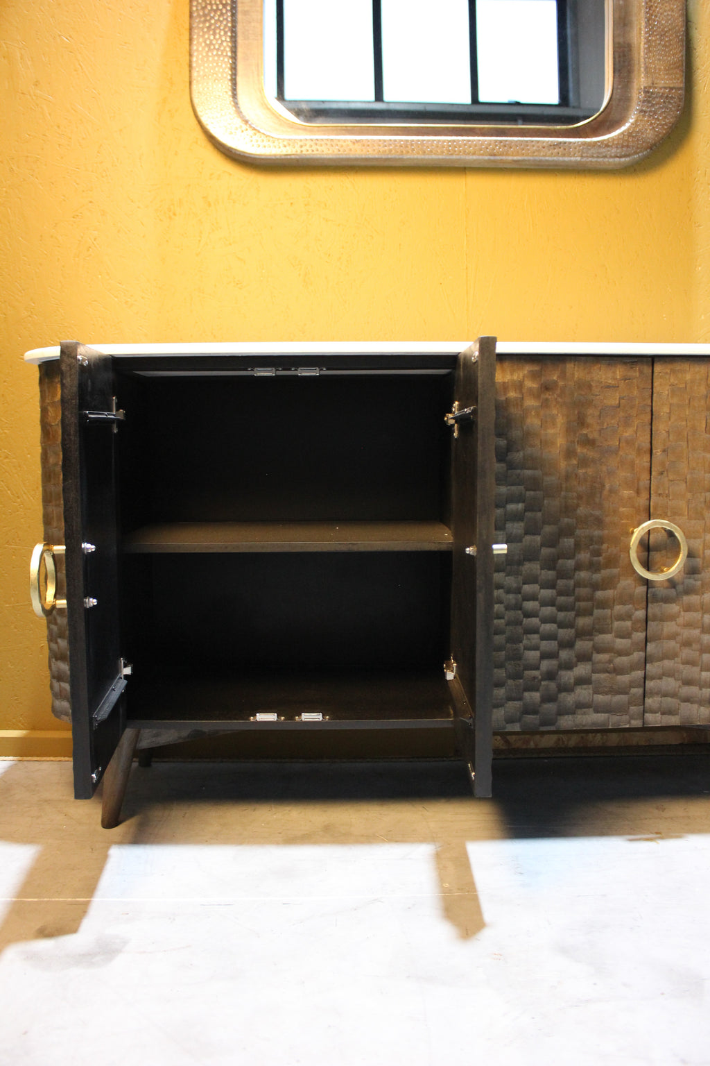 Satana Wooden 4 Door Chiseled Design Side Board