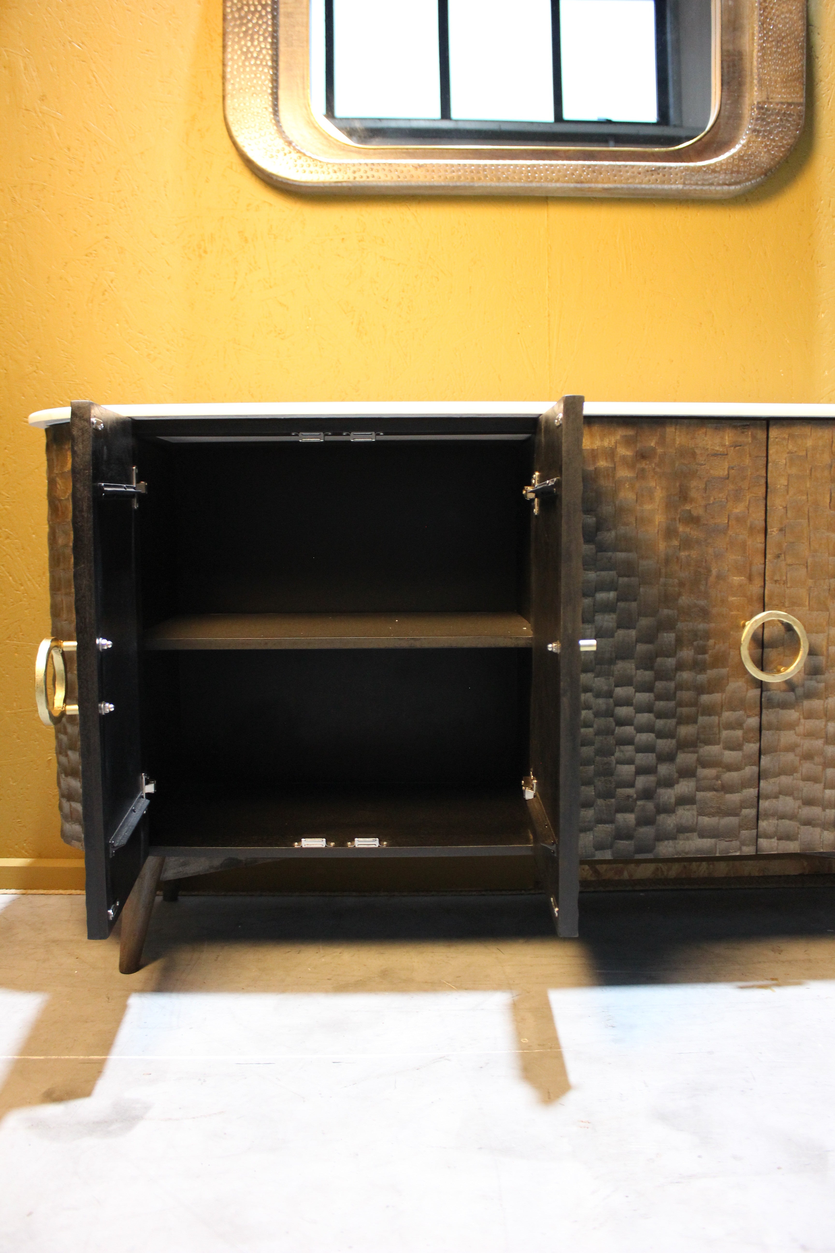 Satana Wooden 4 Door Chiseled Design Side Board