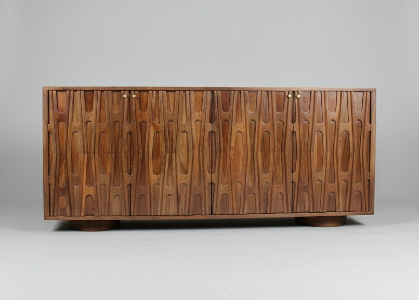 Barwara Wooden 4 Door Sideboard With Carved Retro Design