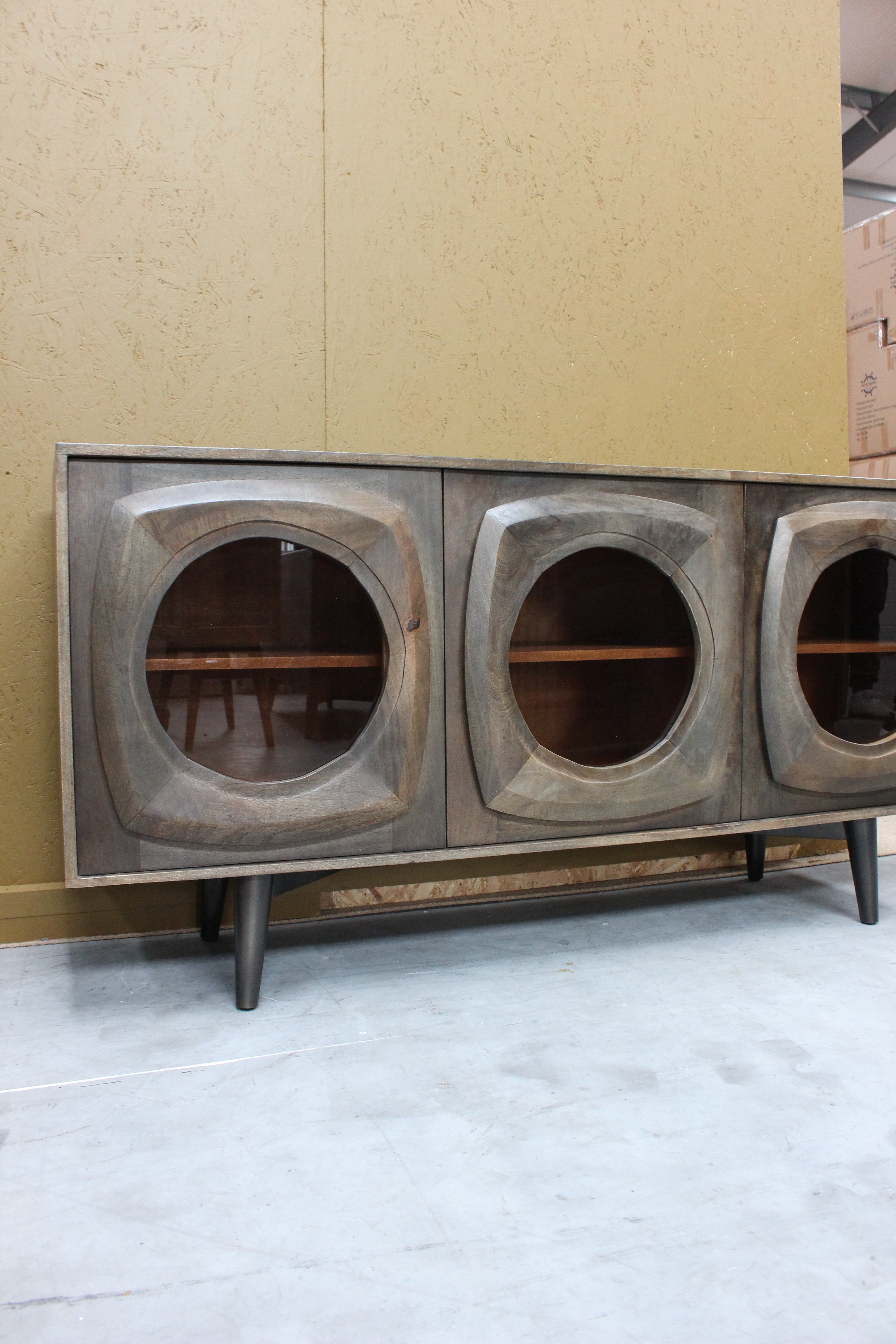 Bhuni Wooden Curved Design Glass Door Sideboard