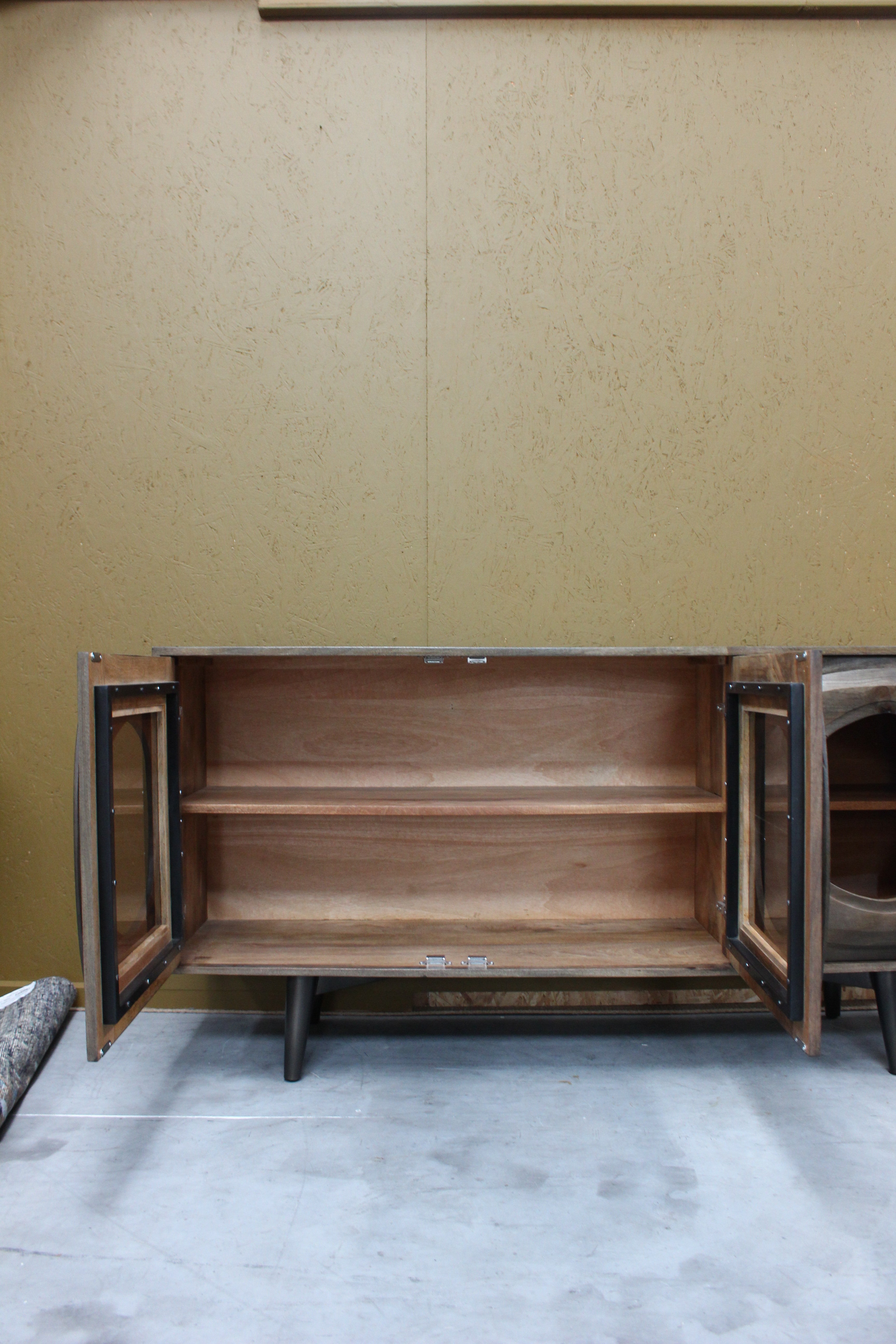 Bhuni Wooden Curved Design Glass Door Sideboard