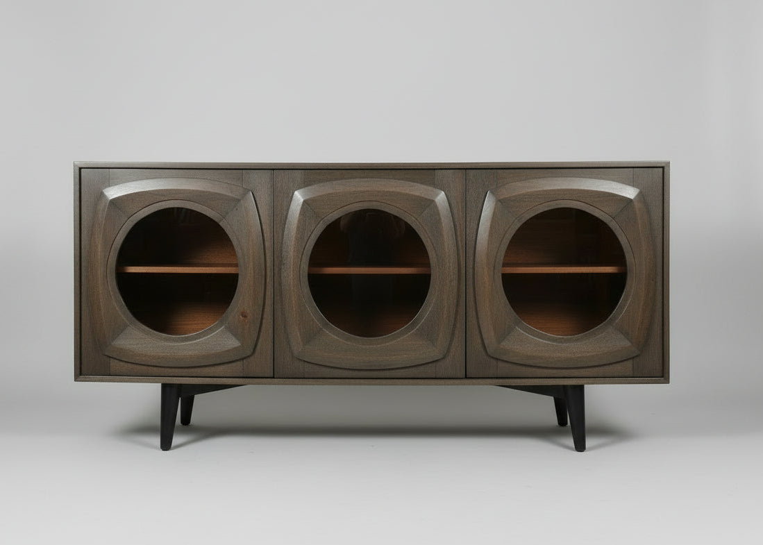 Bhuni Wooden Curved Design Glass Door Sideboard