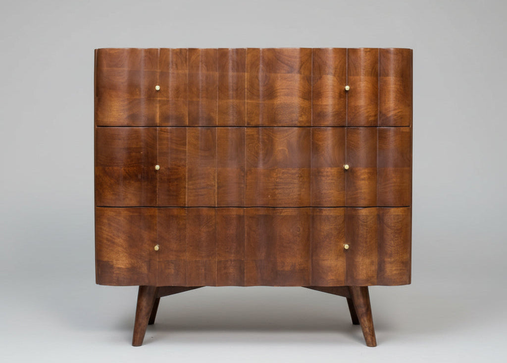 Indok Wooden Carving Design 3 Drawer Cabinet Marble Top