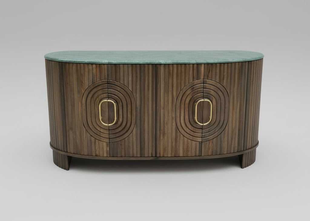 Angari Wooden 4 Door Marble Top Side Board