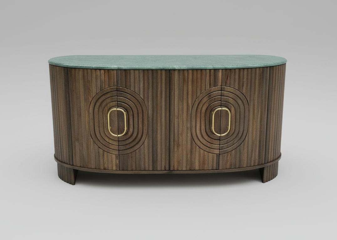 Angari Wooden 4 Door Marble Top Side Board