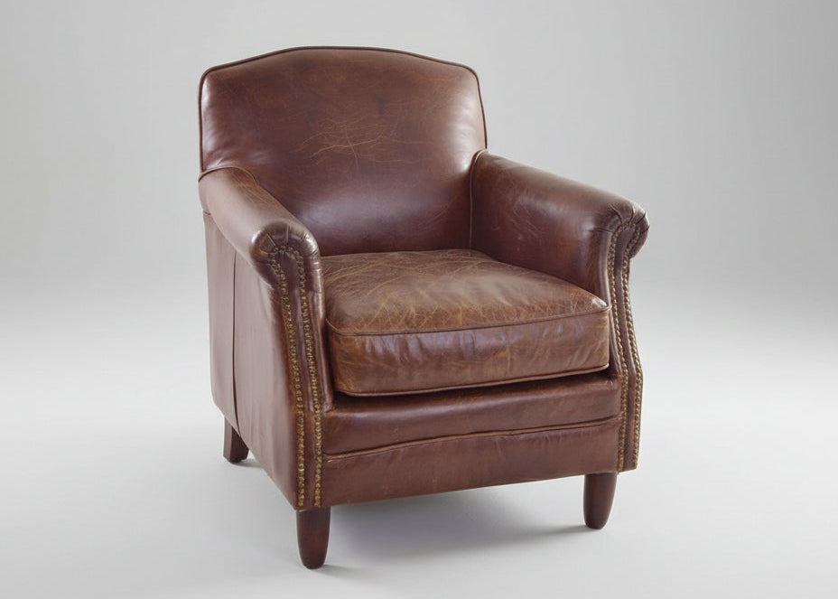 Vintage Studded Front Leather Armchair